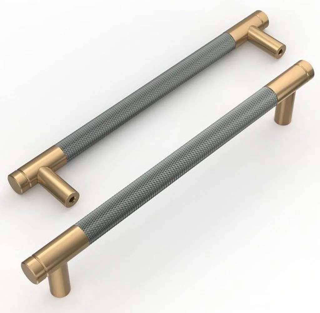 Poignée design bords carrés 160 mm gris doré brossé pour meuble haut