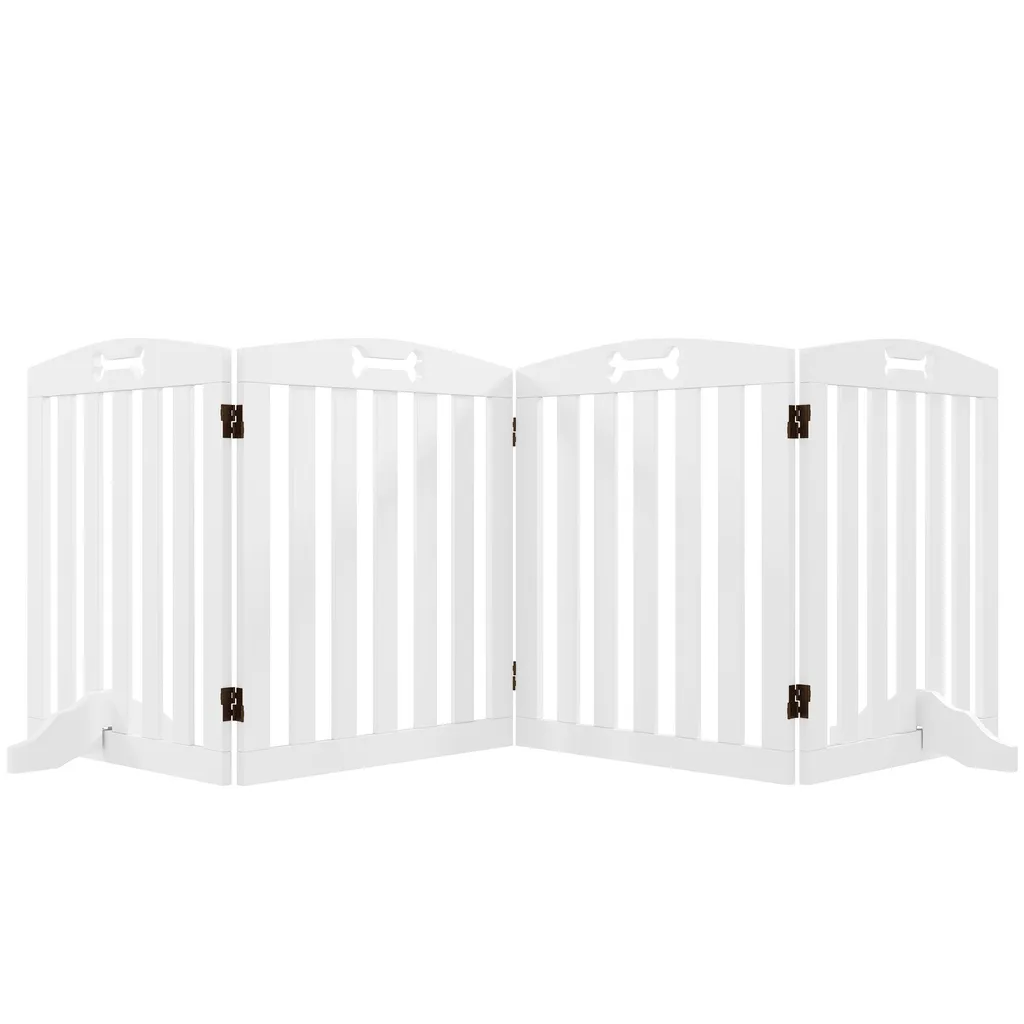 PawHut Barrière de Sécurité Chien Pliable avec Pieds 4 Panneaux Blanc
