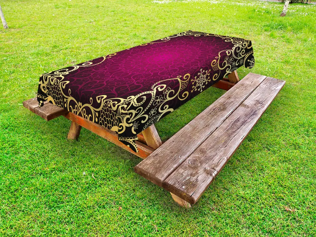 Tovaglia Mandala Outdoor ABAKUHAUS 145x210 cm Giallo e Fucsia Vintage