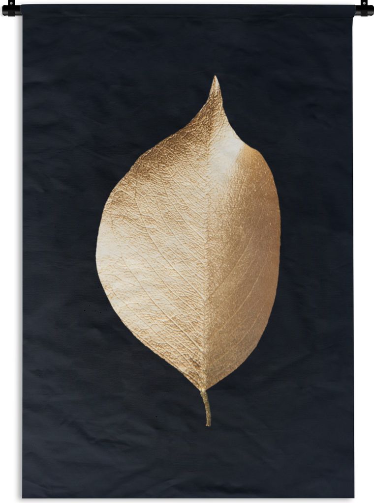MuchoWow Wandteppich Wandbehang Blatt - Schwarz - Gold 120x180 cm Tapisserie Dekoration Wandtuch - Schlafzimmer - Dekorationen für das Haus