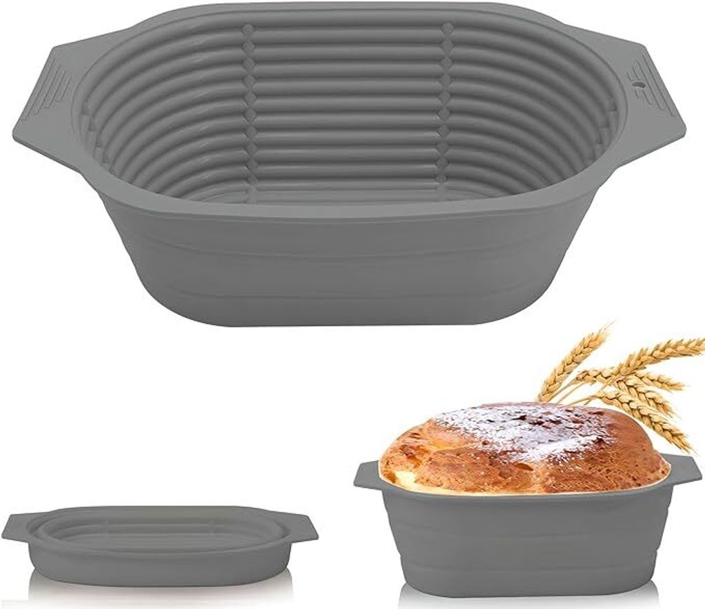 Silikon-Gärkörbchen, Faltkorb für Brotgärung, ovales Gärteig-Backzubehör, Zubehör für Brotbackwerkzeuge, rundes Gärschalen-Set (grau)