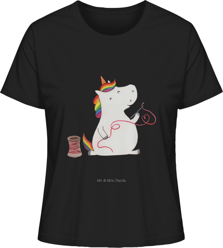 Mr. & Mrs. Panda Damen T-Shirt Kurzarm Einhorn Näherin Größe S - Schwarz - Geschenk, Basic Shirt, Basteln, Häkeln, Kurzarmshirt, Nähen, Einhö...