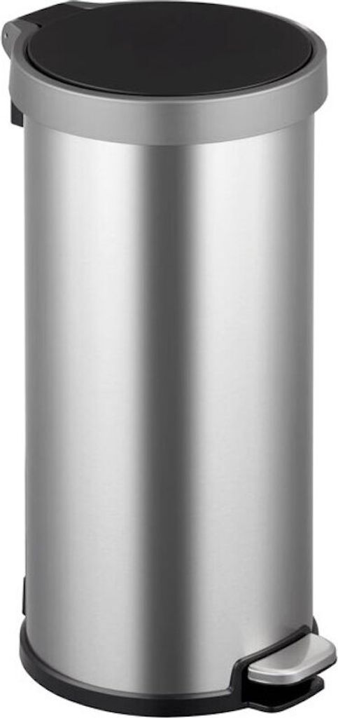 Treteimer aus mattem Edelstahl | 35 Liter, HxBxT 63,1x30x36,4cm | Silber