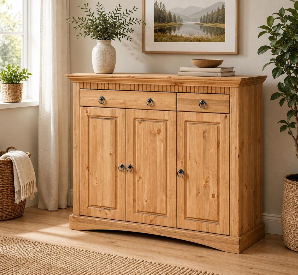 3 trg Kommode aus Kiefernholz gelaugt geölt Schrank Produktbild 
