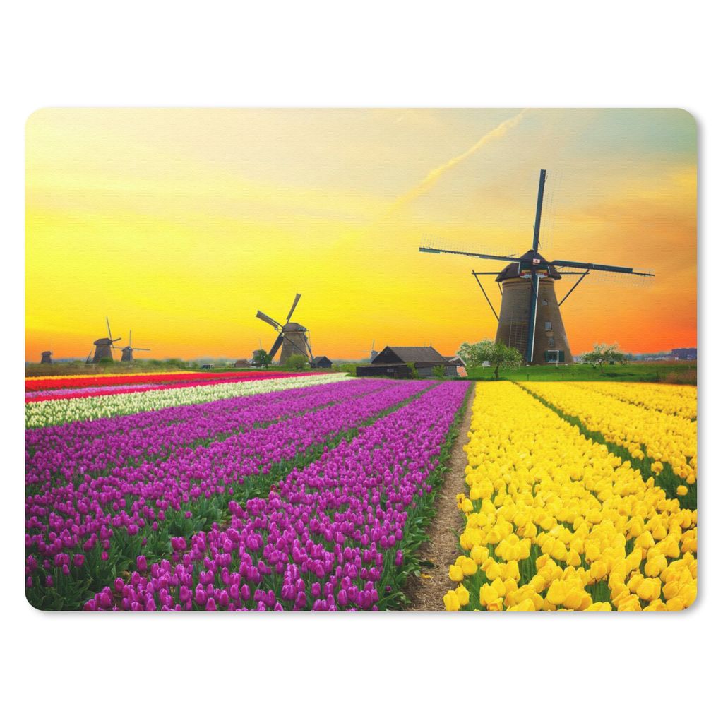 MuchoWow Mauspad Mousepad Windmühle - Tulpen - Blumen - Frühling 40x30 cm - Mousepads - Maus Mat - Pad - Mausunterlage - Anti Rutsch