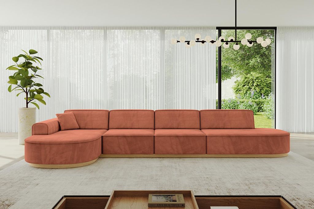 ALTDECOR Ecksofa in L-Form MARI-L3-v2 - 413x171x83 cm Apricot - Corner Sofa Bett Eckcouch Couch Wohnlandschaft Cauchsofa