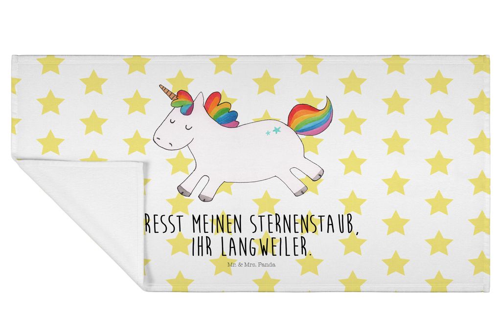 Mr. & Mrs. Panda Handtuch Einhorn Happy - Weiß - Geschenk, Frotteehandtuch, Einhörner, Witzig, Spannend, Lebensfreude, Flauschtuch, kleines, Unic...