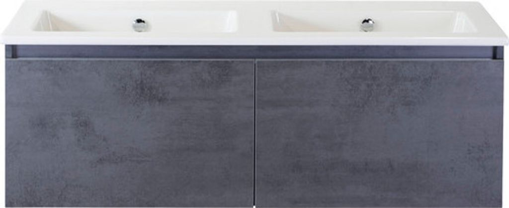 Doppelbadmöbel Sanox Frozen BxHxT 121 x 42 x 46 cm Frontfarbe beton anthrazit mit Waschtisch Keramik weiß 75735041
