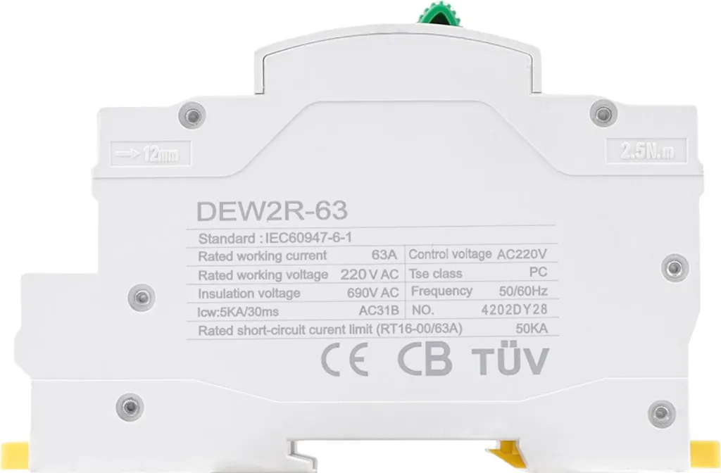 Commutateur électrique 63A automatique avec fixation rail DIN rapide