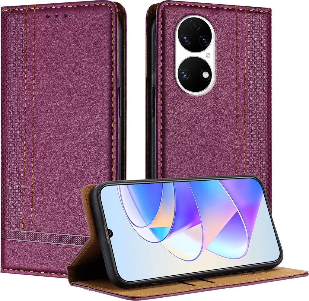 Handyhülle für Huawei P50 Leder Flip Klappbare Schutzhülle mit Standfunktion Lila