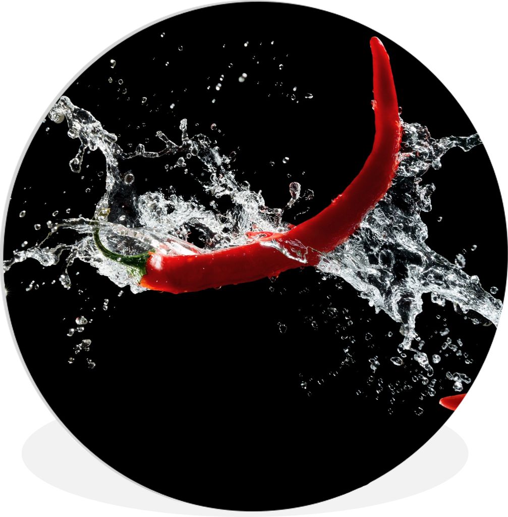 MuchoWow Rundes Wandbild - Runde Bilder Chilischote - Stilleben - Wasser - Schwarz - Rot Ø 30 cm Kreis Wanddekoration Kunststoff - Wandkreis - W...
