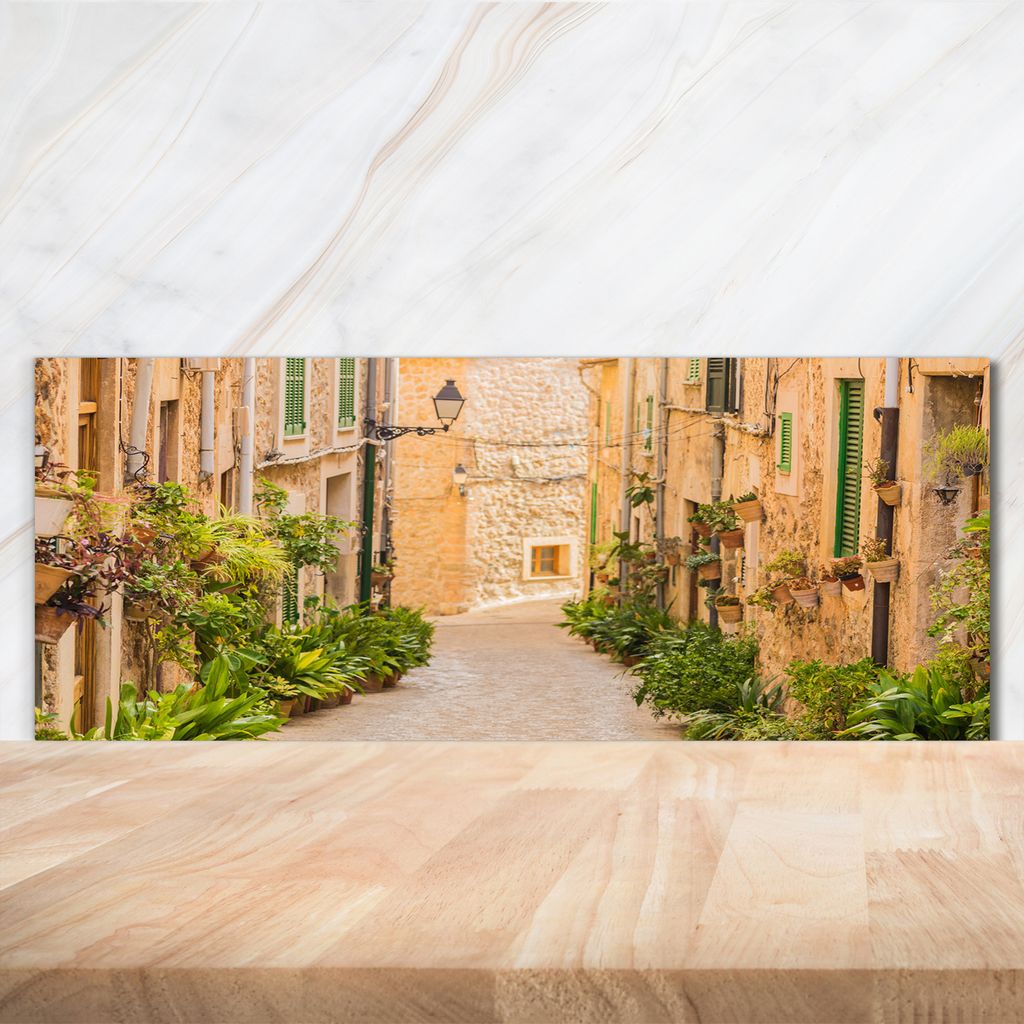 Tulup Küchenrückwand Spritzschutz aus Glas -125x50 -Spritzschutz auf gehärtetes Glas Landschaften Historische Straßen