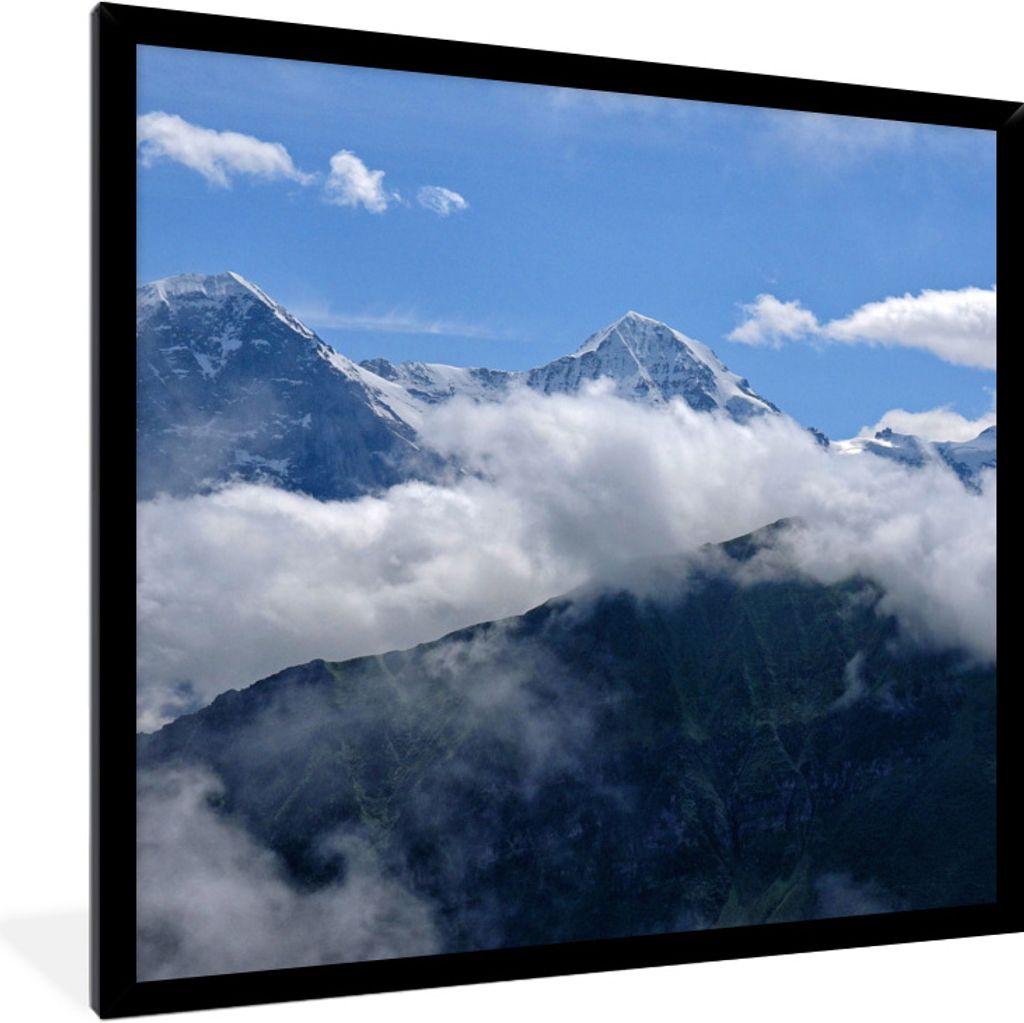 MuchoWow Gerahmtes Poster Blick auf den Schweizer Eiger in den Berner Alpen 40x40 cm - Poster mit Schwarzem Bilderrahmen Wandposter Rahmen Foto B...