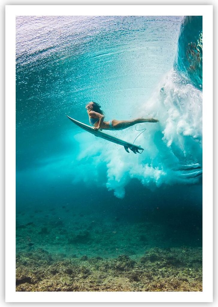 Poster - Poster ohne Rahmen - Surfen Unterwasser Frau - Produktbild 