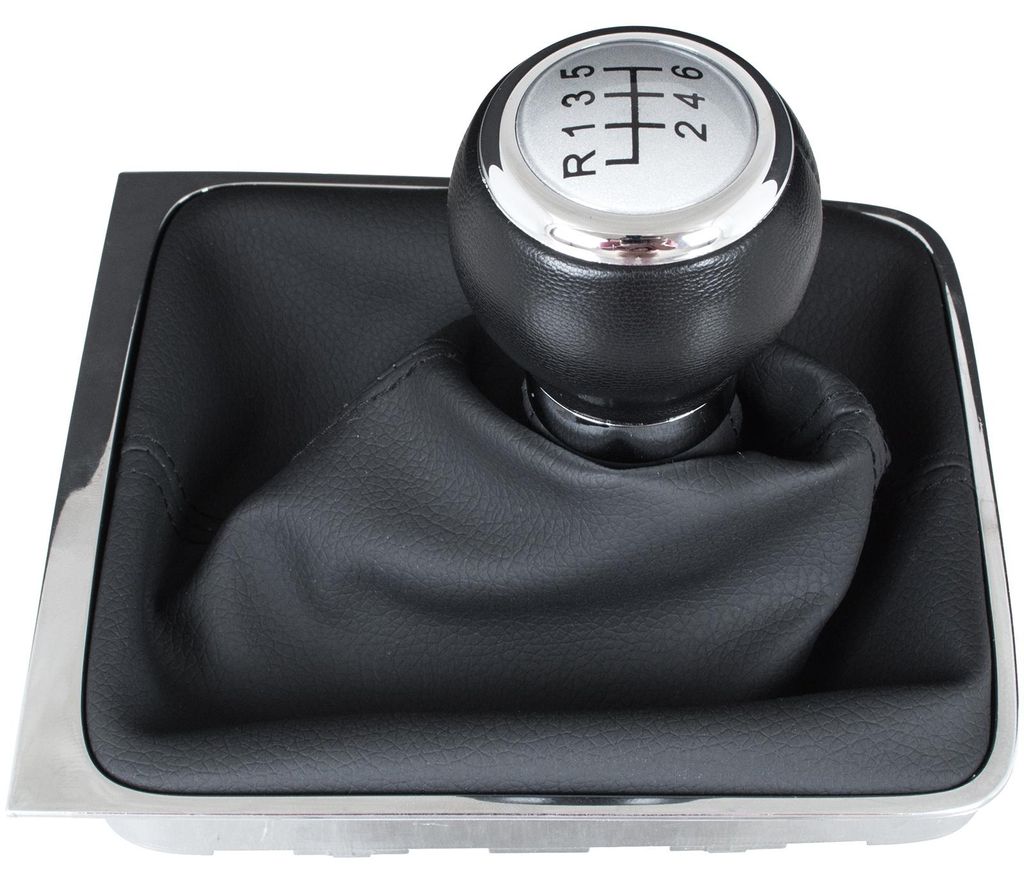 VW Passat B6 05-10 Silberner Schaltknauf + Schaltmanschette mit Chromrahmen, 6-Gang, breiter Schaltring