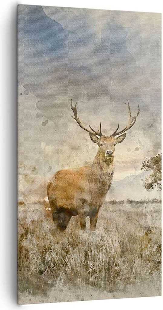 Bild auf Leinwand - Leinwandbild - rotwild natur - 65x120cm - Wand Bild - Wanddeko - Wandbilder - Leinwanddruck - Bilder - Kunstdruck - Wanddekorat...