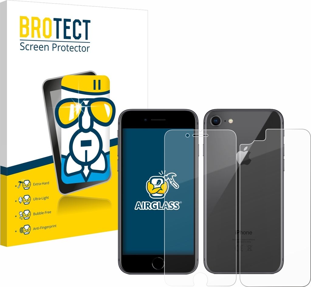 BROTECT Schutzglas für Apple iPhone 8 (Display+Rückseite) Schutzfolie Panzer Folie Glas Display Schutz klar