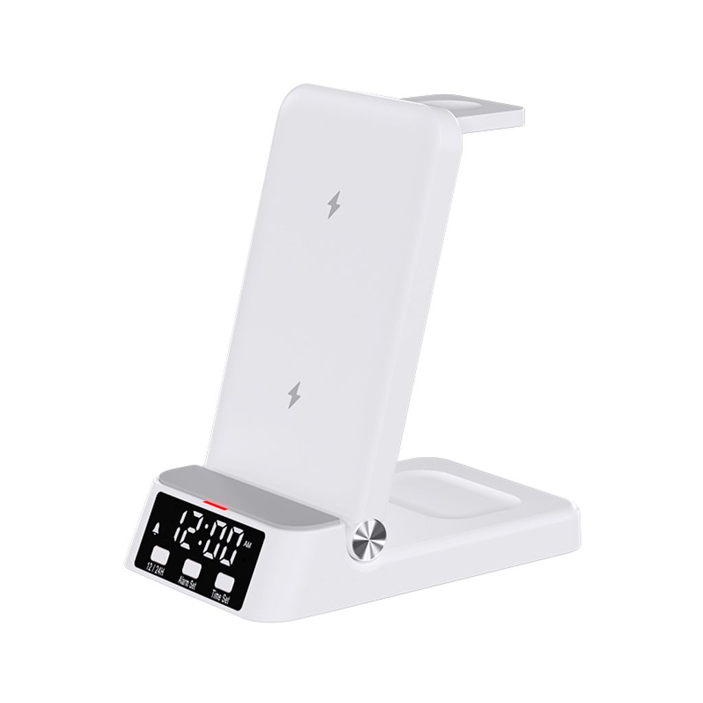 4-in-1-Ladestation mit Uhr, 15 W schnelle magnetische kabellose Ladestation, kompatibel mit iPhone/Samsung, faltbarer Telefon-Ladehalter