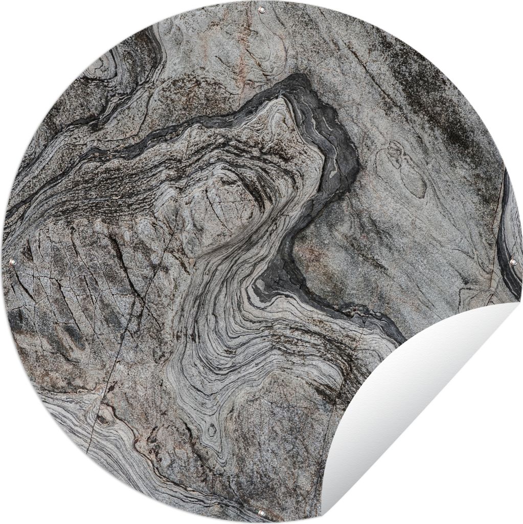 MuchoWow Gartenposter Outdoor-Poster Rund Marmor - Stein - Schwarz - Weiß Ø 60 cm Gartendeko Rundes Poster draußen
