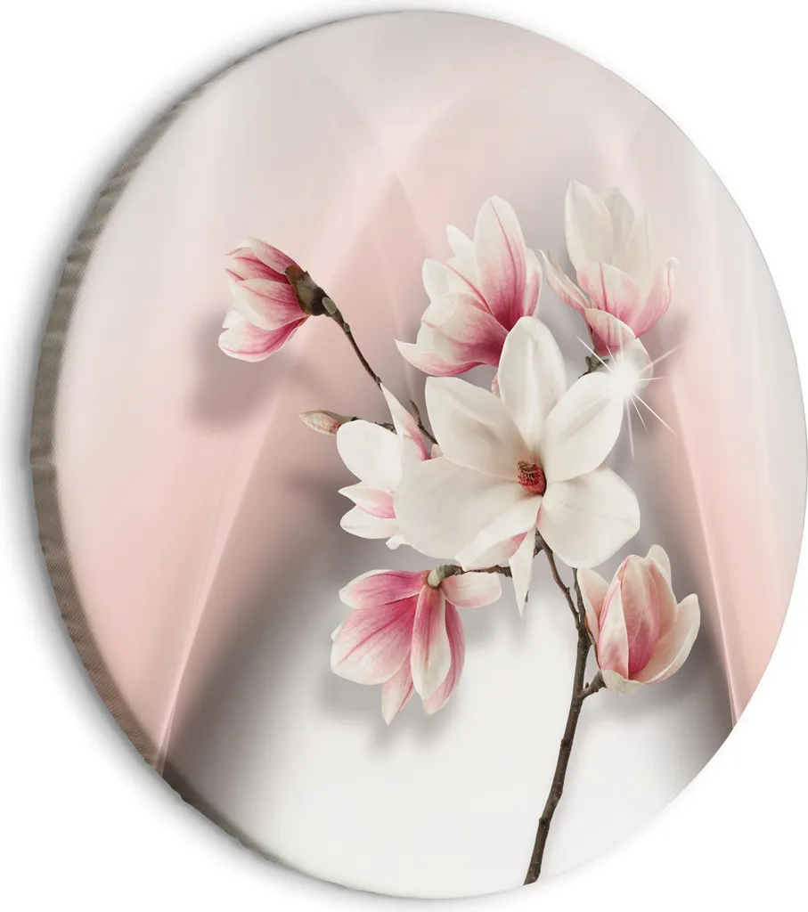 Quadri rotondi 80x80 cm fiori magnolia quadro su tela 1 pezzo stampa d'arte moderna arte da parete XXL decorazione murale disegno da parete rosa pianta natura fiore b-C-10193-bc-a
