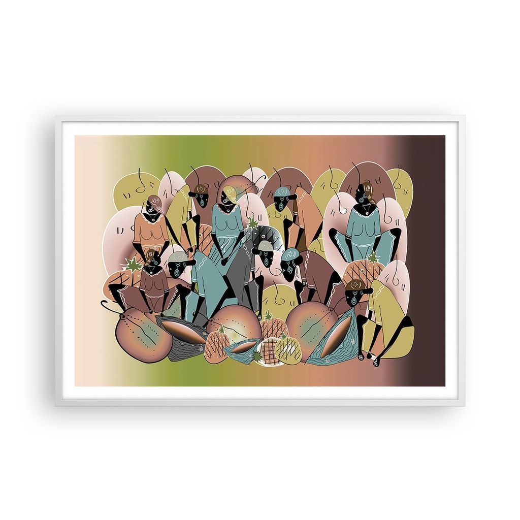 Gerahmtes Poster - Weißer Rahmen - Afrikanisch Grafik Frauen - 100x70 cm - Wand Bild - Wanddeko - Wandbilder - Kunstposter - Wandposter - Bilderra...