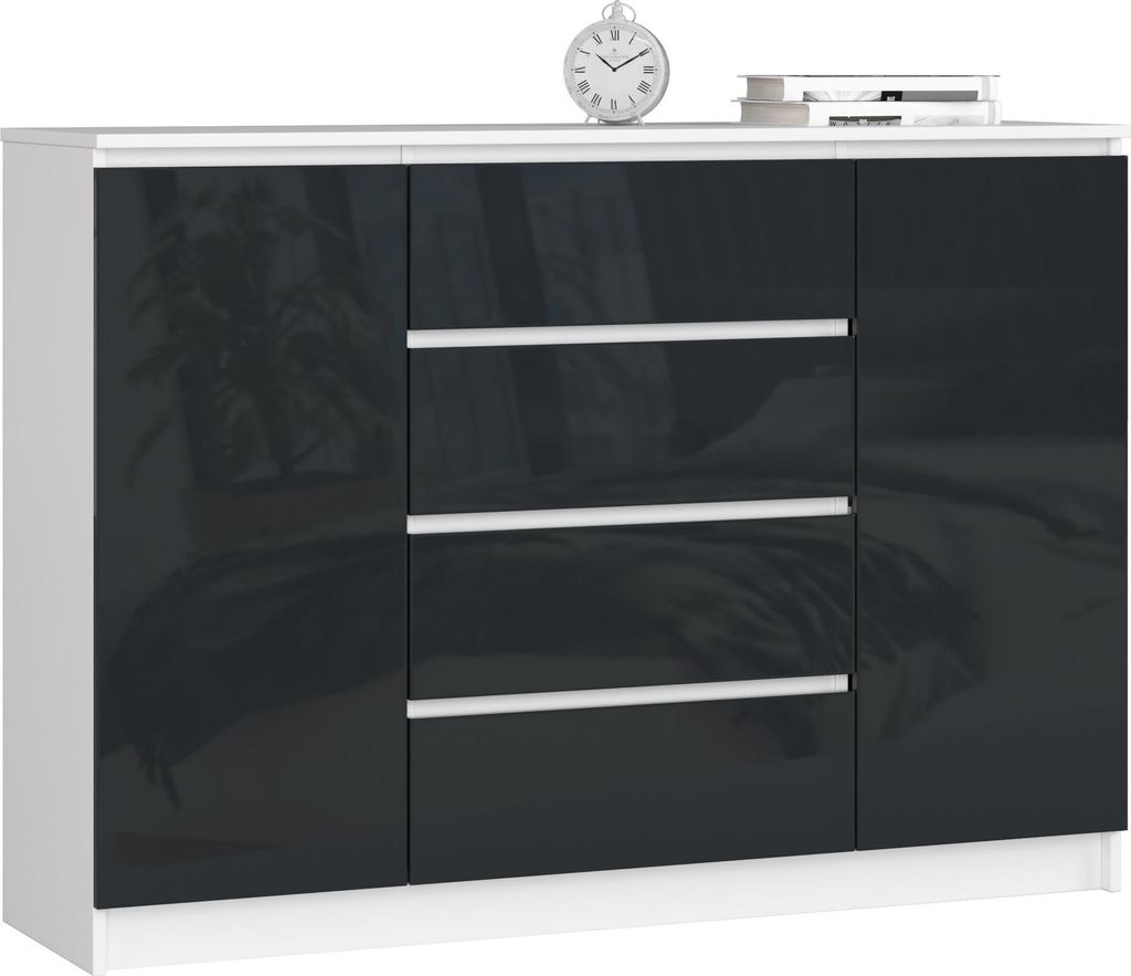 Kommode 138cm mit 4 Schubladen 2 Türen Sideboard Schrank Anrichte 99cm hoch