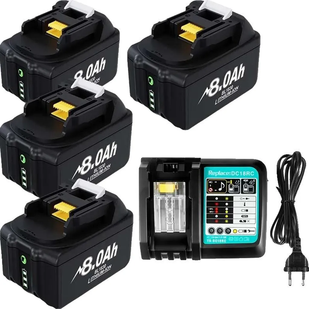 Batterie 18V pour outillage électroportatif lot de 4 avec chargeur