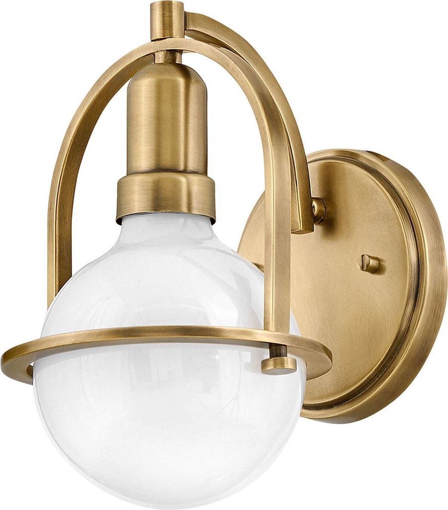Wandleuchte Metall Glas H: 23,3 cm in Messing Antik Weiß E27 Kugel Schirm Vintage Design Wandlampe