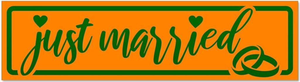 Kiwistar - Autoaufkleber - Orange - Grün - 45 x 12 cm - Just Married Ringe Hochzeit invertiert - Hinweis Aufkleber Sticker für Auto, Kfz, Fahrrad...