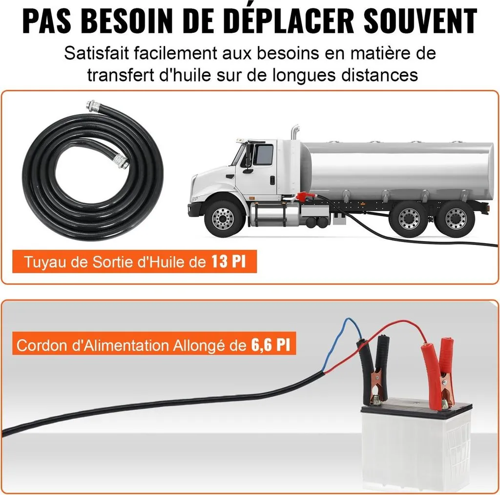 Pompa di trasferimento carburante, 12 V CC, 10 GPM, prevalenza 26,2 piedi, kit pompa elettrica portatile per trasferimento diesel con ugello di spegnimento automatico, tubo di mandata e aspirazione per diesel, cherosene, olio per trasformatori - 5