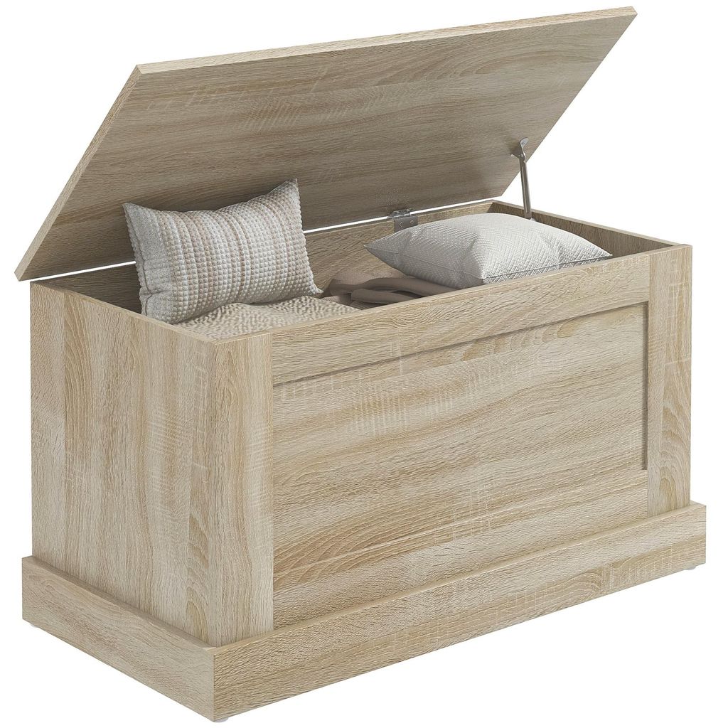 Aufbewahrungstruhe/Spielzeugkiste mit Sicherheitsscharnieren, für das Wohnzimmer, aus Holz, 80 x 40 x 45 cm, Naturholz
