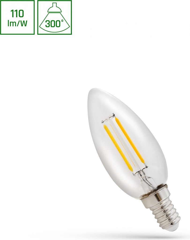 Spectrum LED E14 C35 Filament klar 1W Kerzenform 300° 110lm Produktbild 