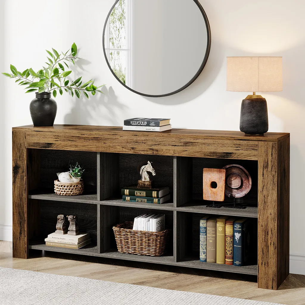 Consolle Tribesigns 160cm: Tavolo Ingresso Legno Rustico 6 Cubi