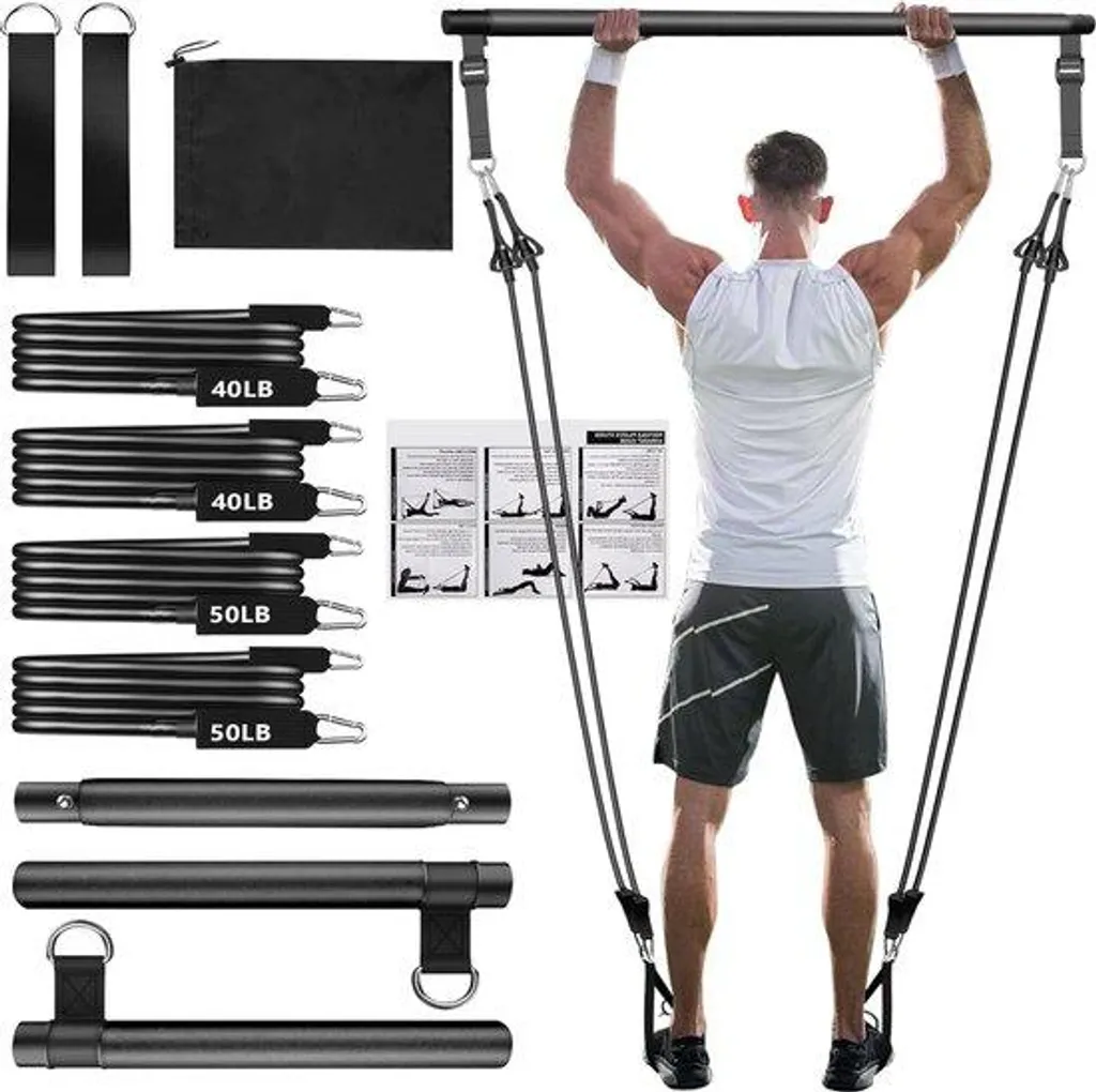 Kit Pilates réglable 4 sangles avec poignées mousse et ancrage porte