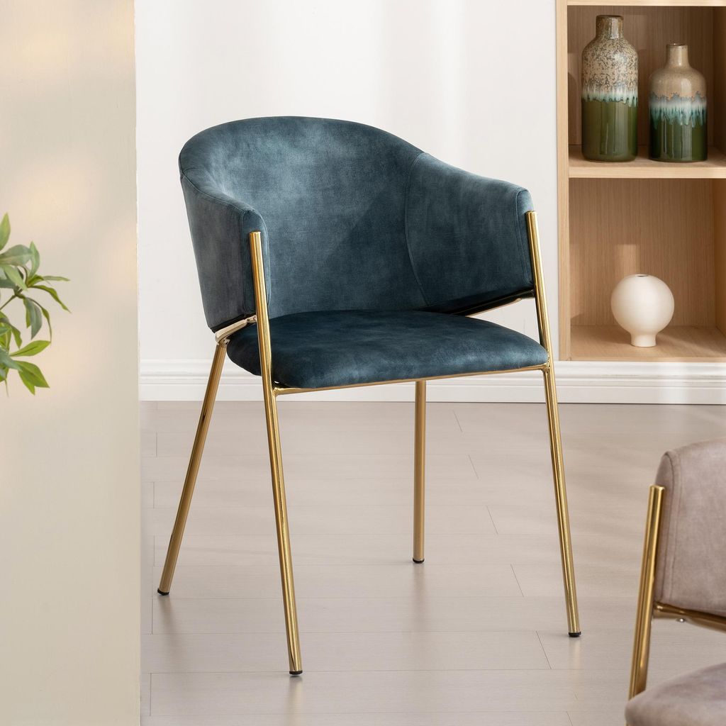 riess-ambiente Design Stuhl NOBLESSE petrol Samt golden verchromtes Metallgestell Esszimmerstuhl Essstuhl Polsterstuhl