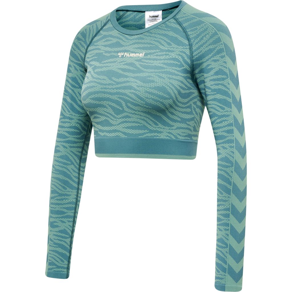 hummel hmlMT SAGA SEAMLESS CROP T-SHIRT LS - NORTH ATLANTIC/BLUE SURF MELAN - XL
