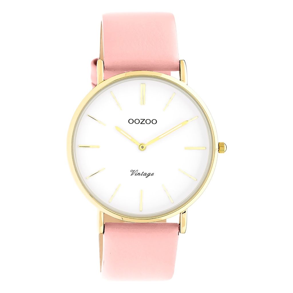 Oozoo Armbanduhr rosa Leder Vintage Series Damen Analog-Quarzuhr UOC20254