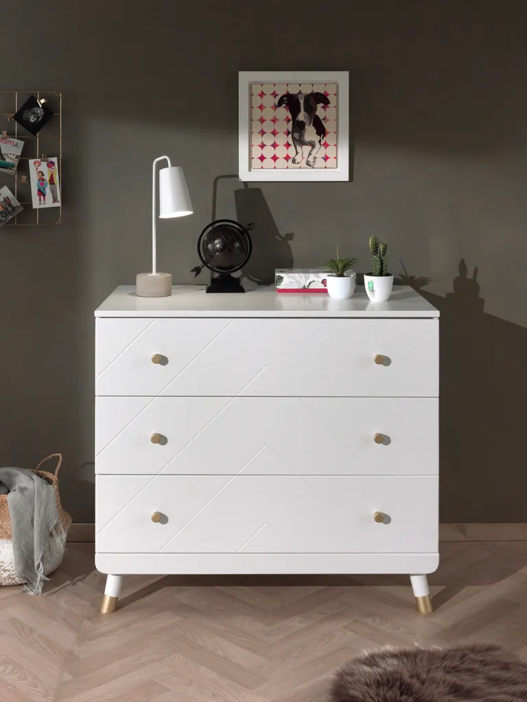 Commode Vipack Billy avec 3 tiroirs finition blanc satiné pour enfant