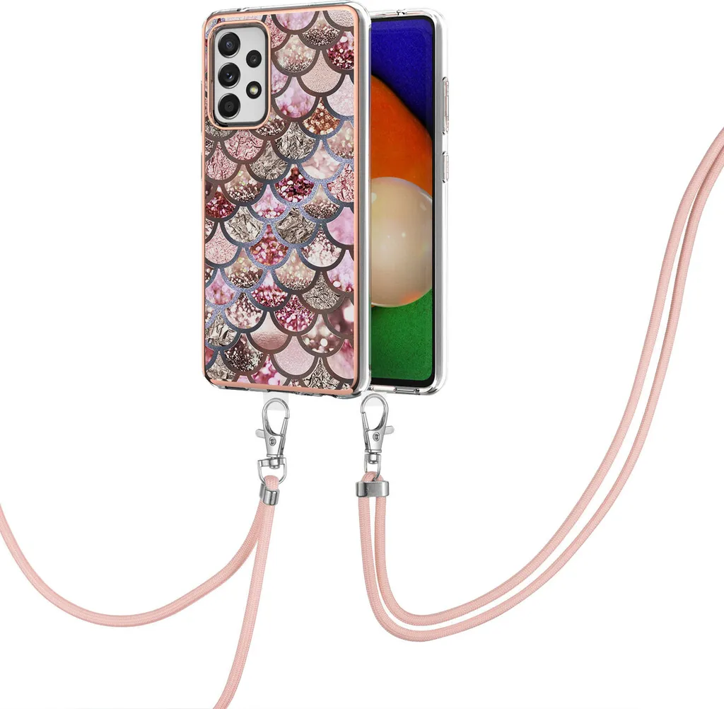 Custodia con cinturino per Samsung Galaxy A52 / A52s 5G, custodia in TPU a fantasia con cinturino regolabile Caffè