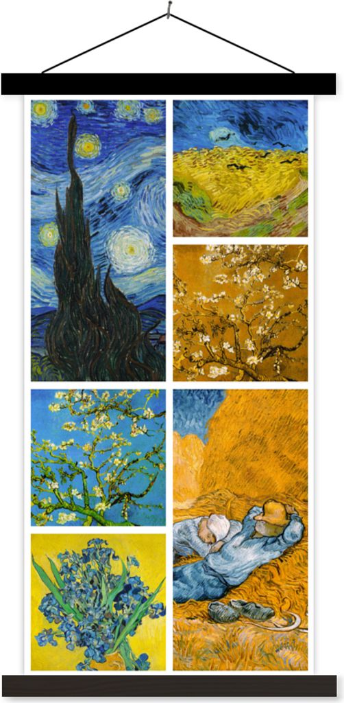 MuchoWow Textilposter Van Gogh - Collage - Alte Meister 40x80 cm mit schwarzem Rahmen - Wandemalerei