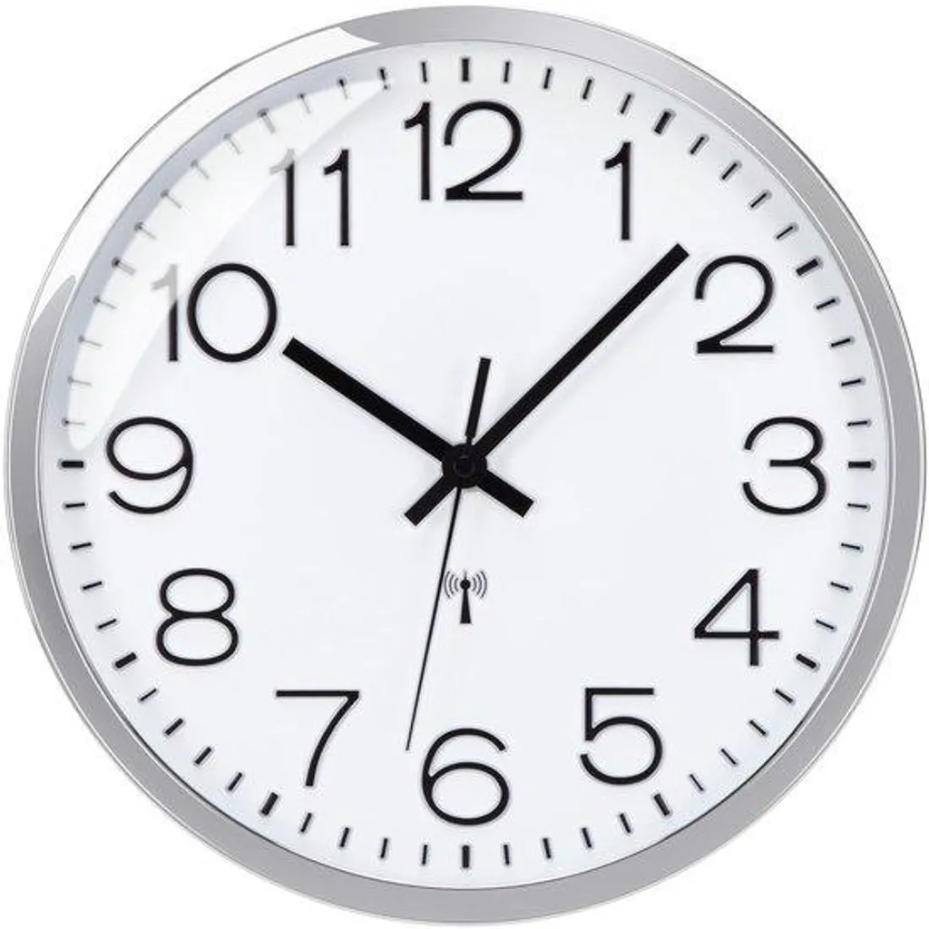 Horloge murale lisible argentée 30 cm sans tic-tac avec radio LCD