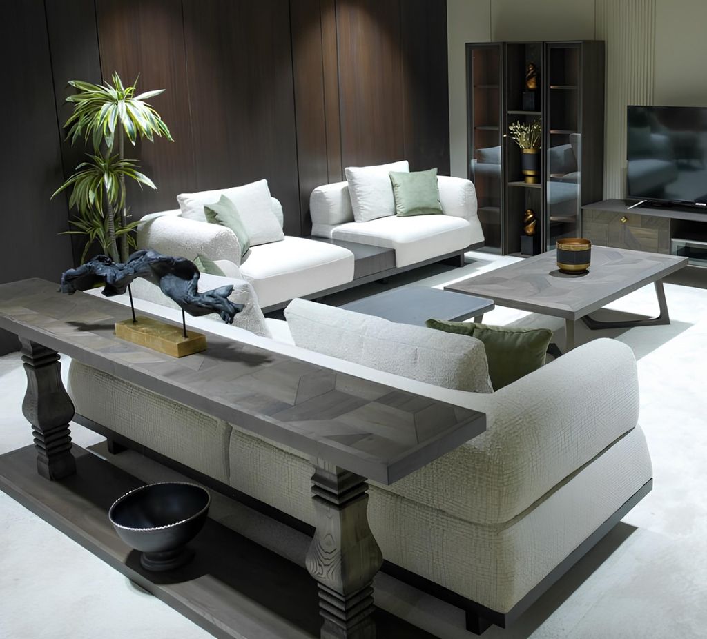 Wohnzimmer-Set 4+3 Sitzer Farbe Weiß Modernes Design Einfarbiges Muster