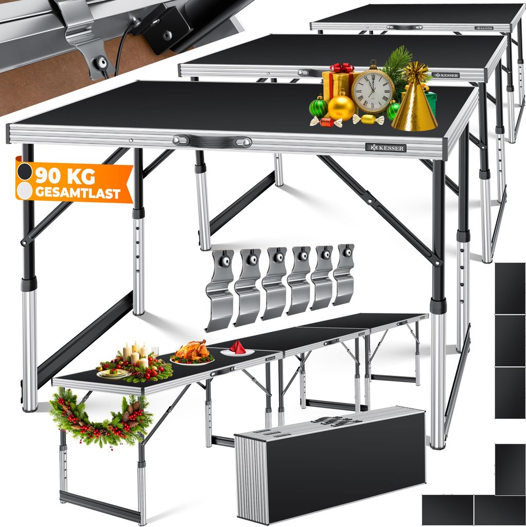 KESSER Multifunktionstisch Profi 3- teilig, 100 x 60 cm, Tapeziertisch 30kg Tragkraft je Tisch Mit Ausziehfunktion Klapptisch Flohmarktisch Beist...