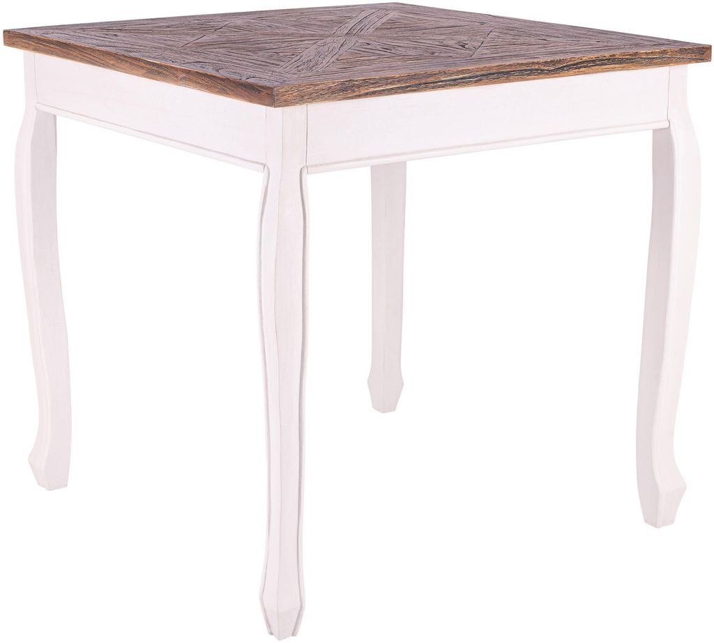 CLP Esstisch Lindon 80x80 cm Shabby Chic eckige Tischplatte aus massivem Ulmenholz,weiß/braun