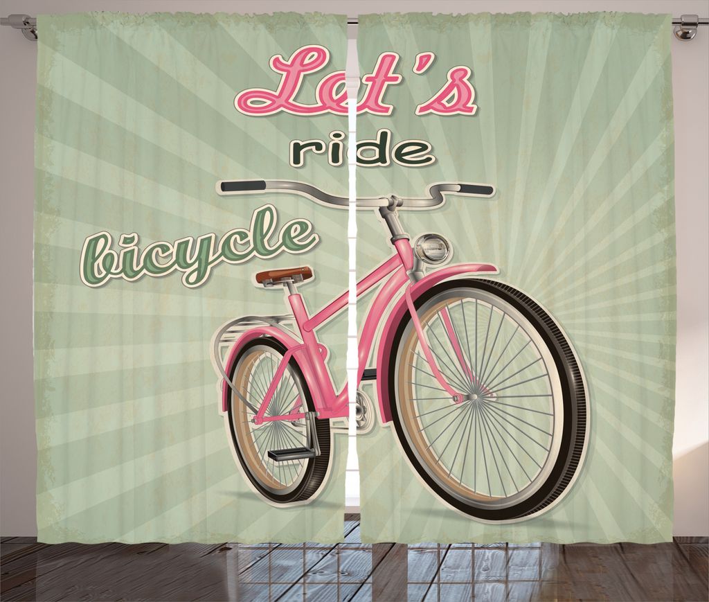 ABAKUHAUS Jahrgang Rustikaler Vorhang, Retro Pop-Art-Bike, Wohnzimmer Universalband Gardinen mit Schlaufen und Haken, 280 x 175 cm, Grün Rosa