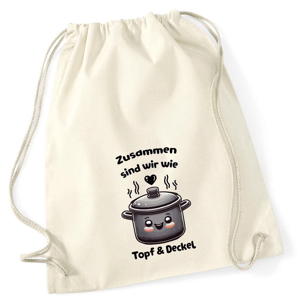 Huuraa Turnbeutel Zusammen sind wir Dopf und Deckel 12 Liter Natural Baumwolle Rucksack Geschenkidee