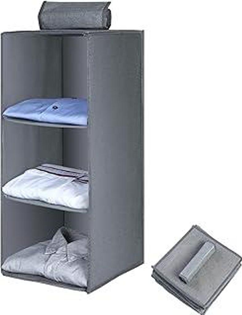 Hängeregal Kleiderschrank,Hängeaufbewahrung Schrank Organizer mit 3 Fächern,Faltbar Platzsparend Stabiler Hängeorganizer mit Bambus-Stock Verst...