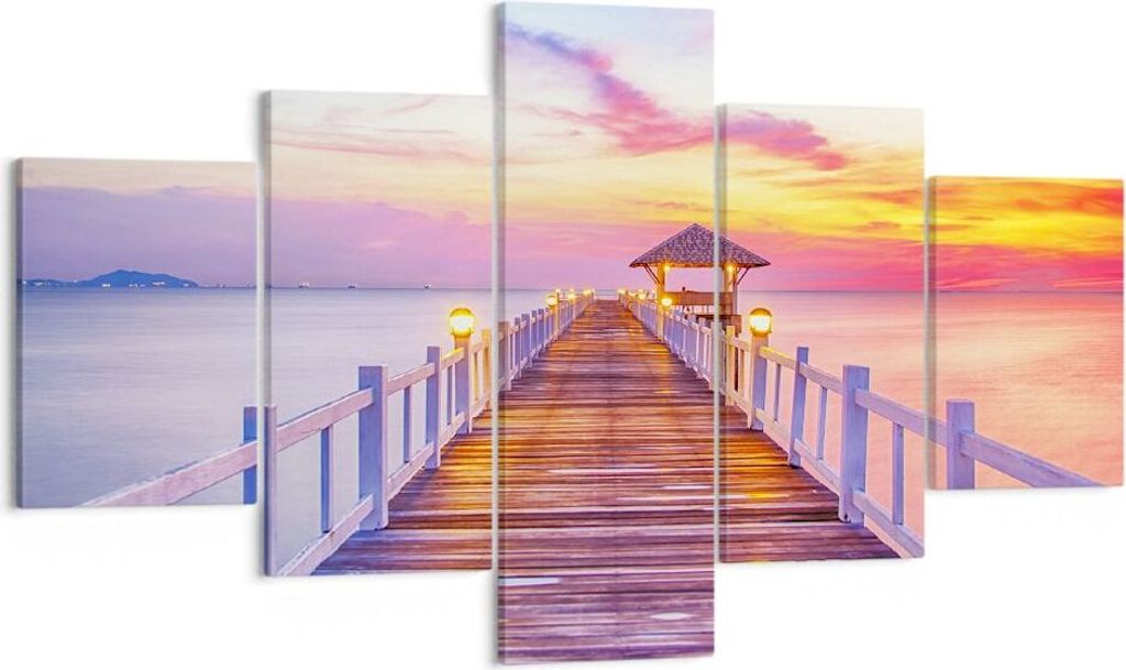 Bild auf Leinwand - Leinwandbild - Sonnenuntergang Wasser Brücke Horizont - 125x70cm - Wand Bild - Wanddeko - Leinwanddruck - Bilder - Kunstdruck ...
