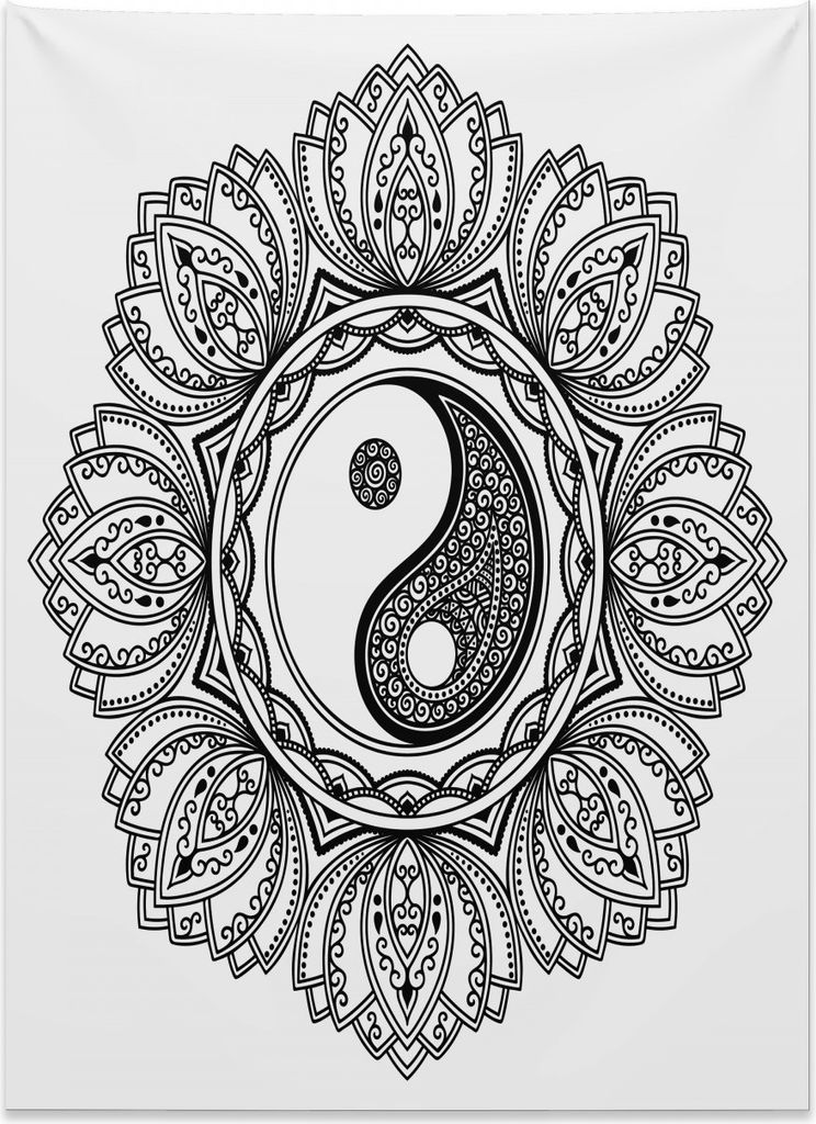 Abakuhaus Zen Wandteppich, Floral asiatischen Yoga-Symbol aus Weiches Mikrofaser Stoff Kein Verblassen Klare Farben Waschbar, 110 x 150 cm, Weiß S...