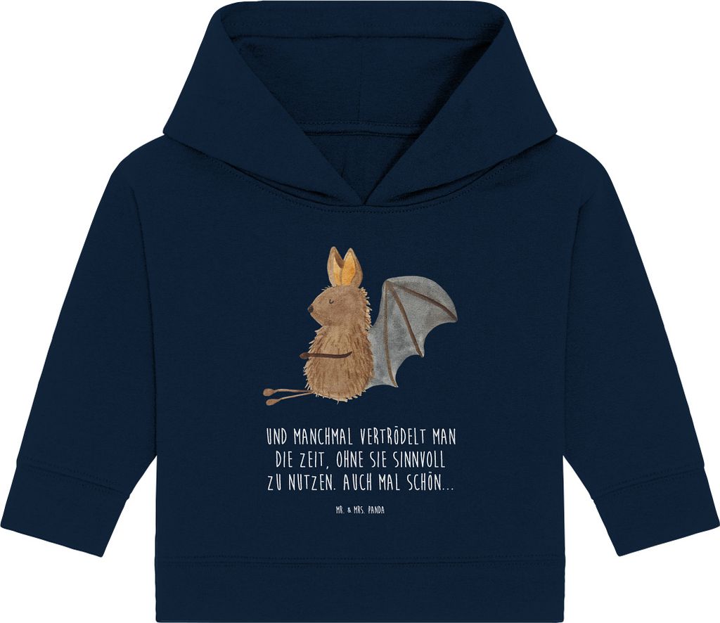 Mr. & Mrs. Panda Organic Baby Hoodie Fledermaus Sitzen 12. - 18. Monat - French Navy - Geschenk, Fledermäuse, Lustige Sprüche, Kapuzensweatshirt,...